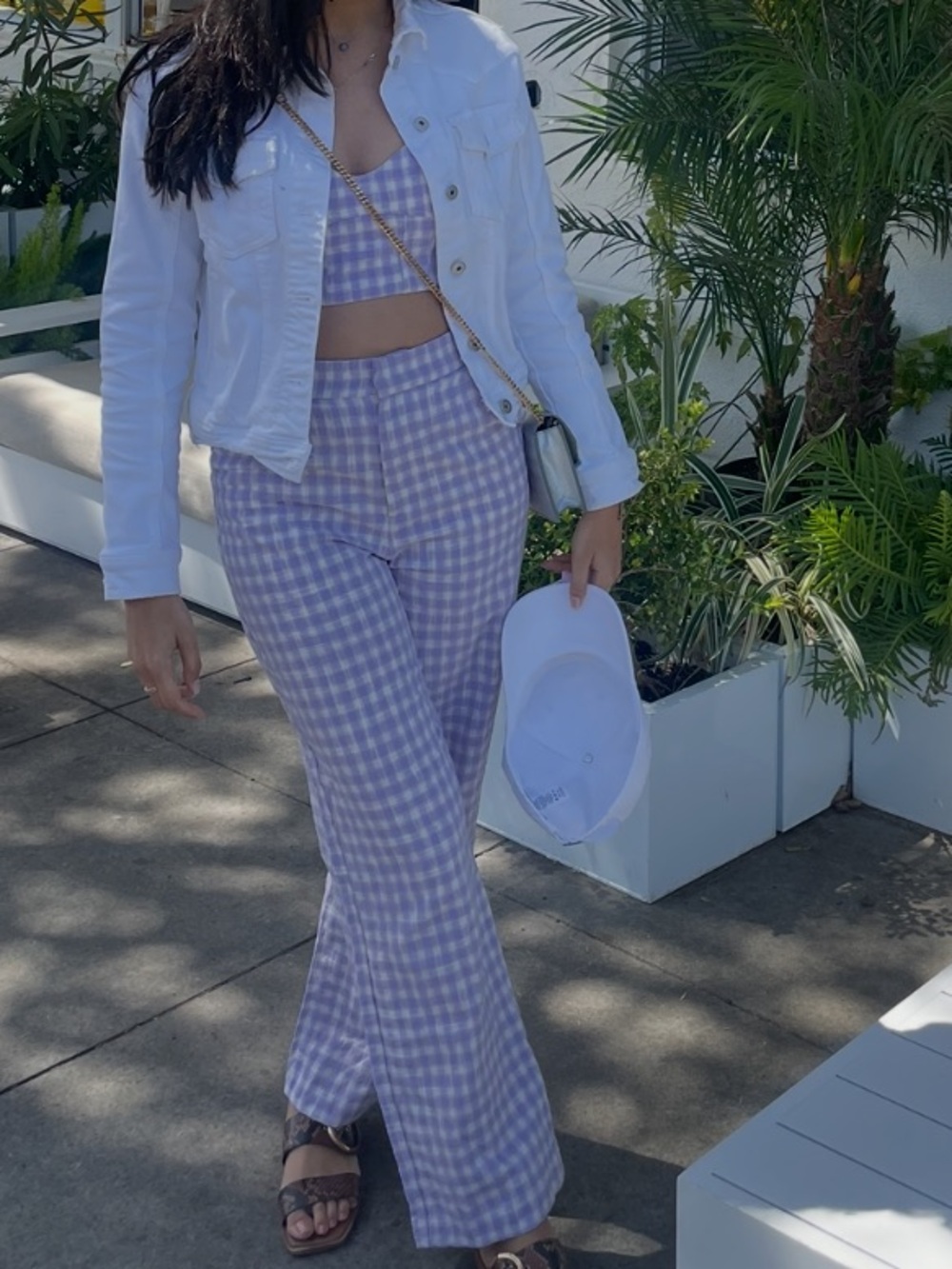 Zara Lavender and White Gingham Crop Top & Pants Set